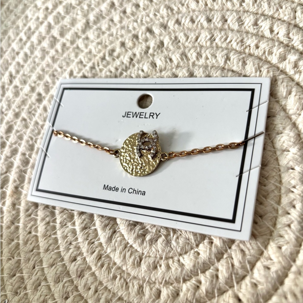 Textured Gold Bracelet with Charm